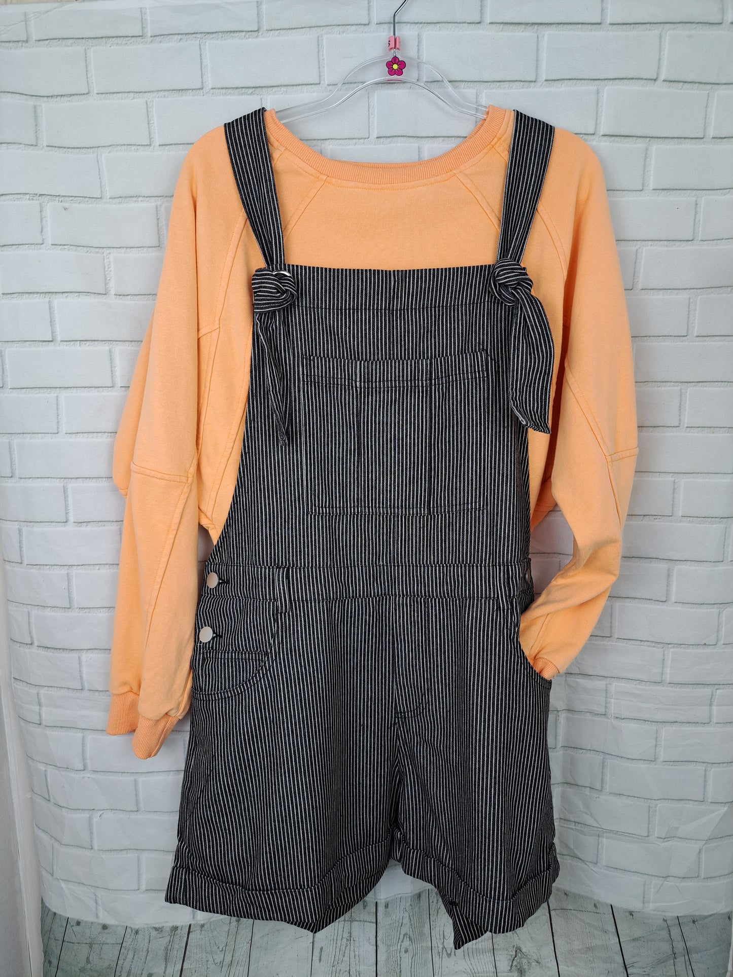 Washed Black Striped Denim Shortalls