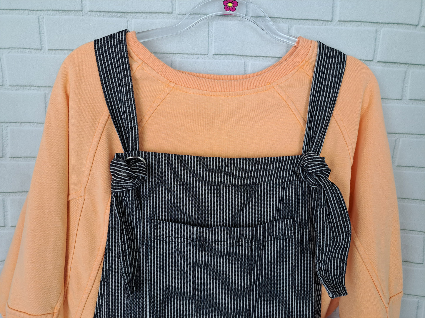 Washed Black Striped Denim Shortalls