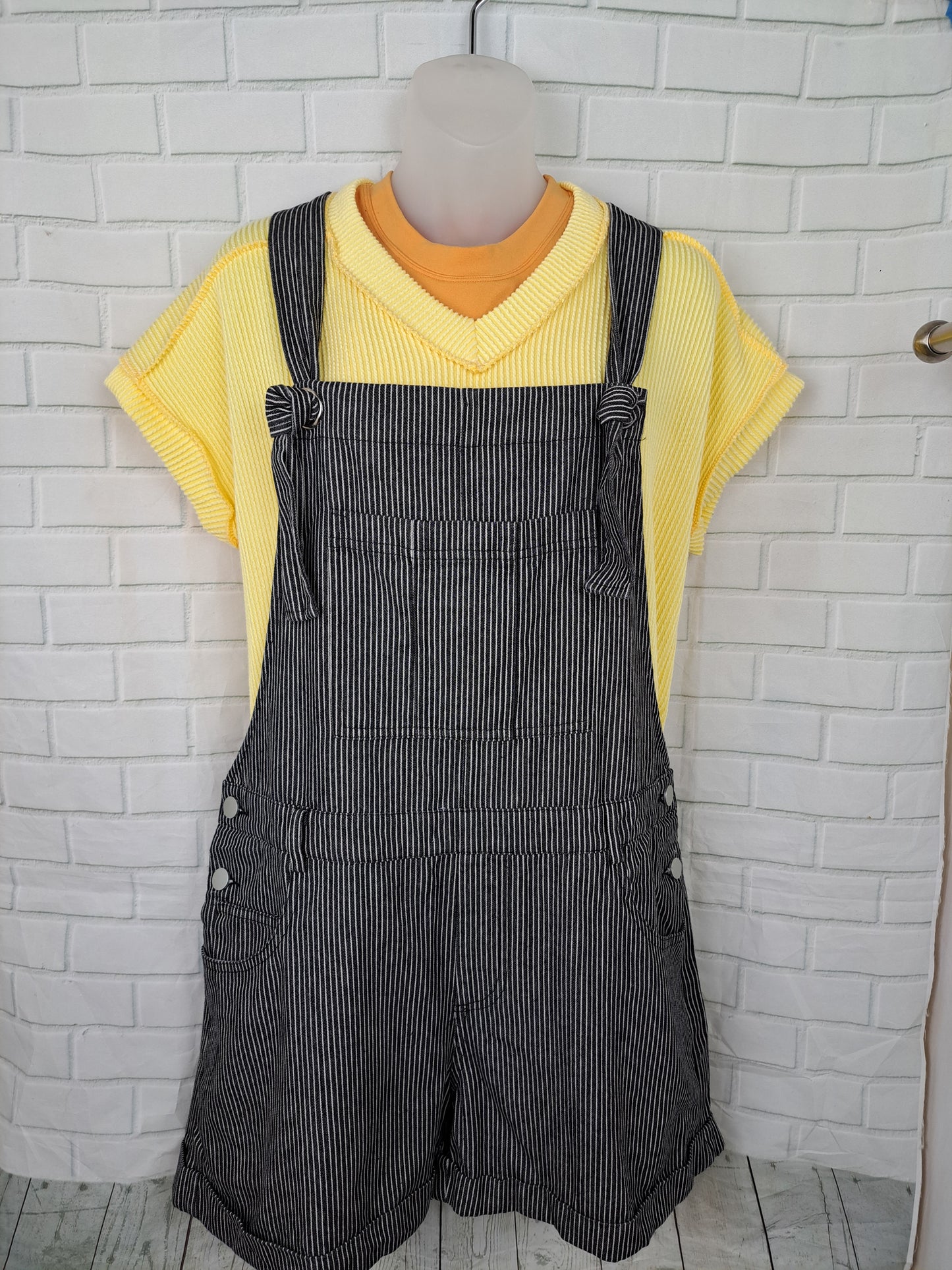 Washed Black Striped Denim Shortalls