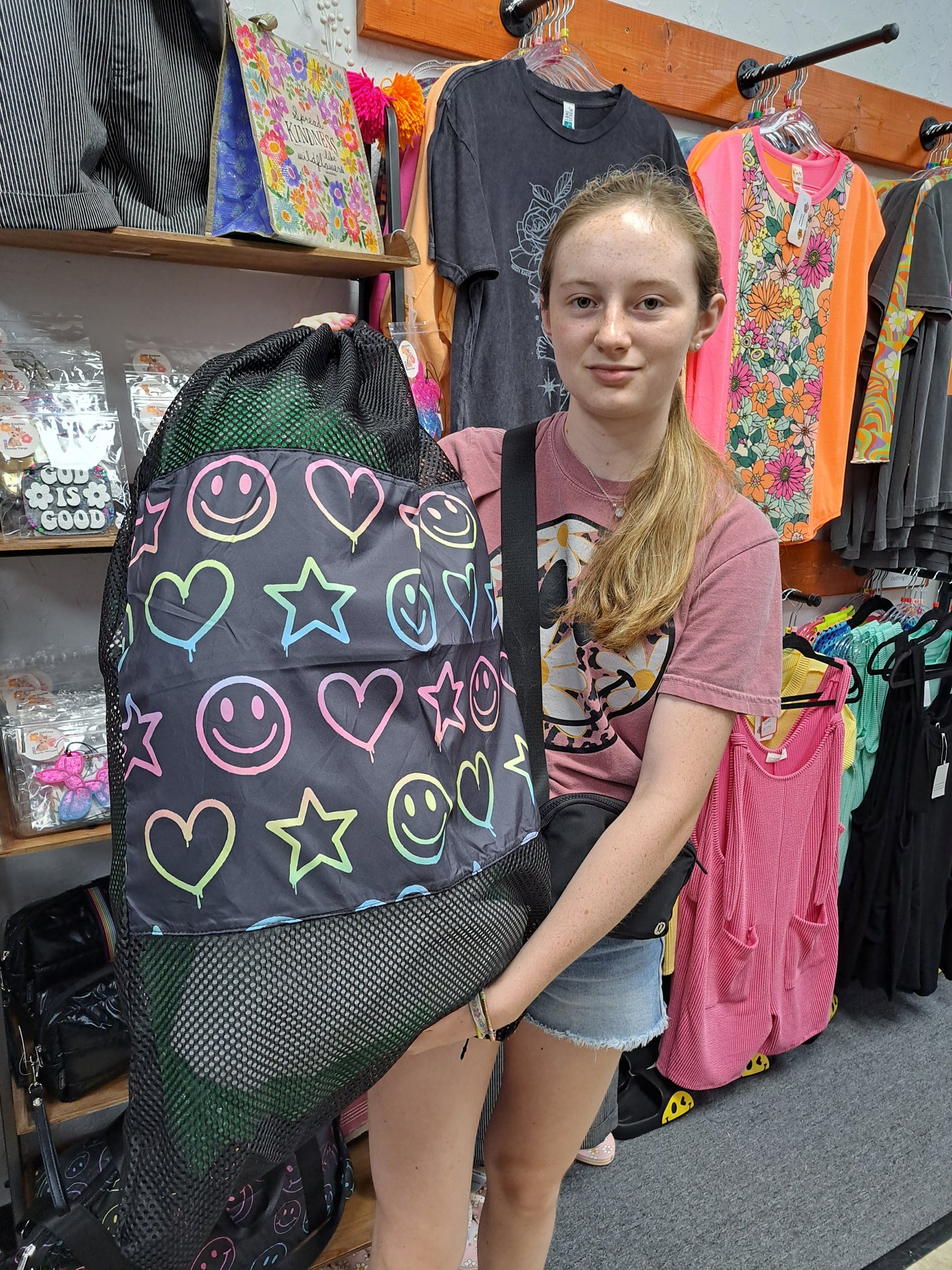 Black Drip Mesh Laundry Bag - Heart, Star, Smiley