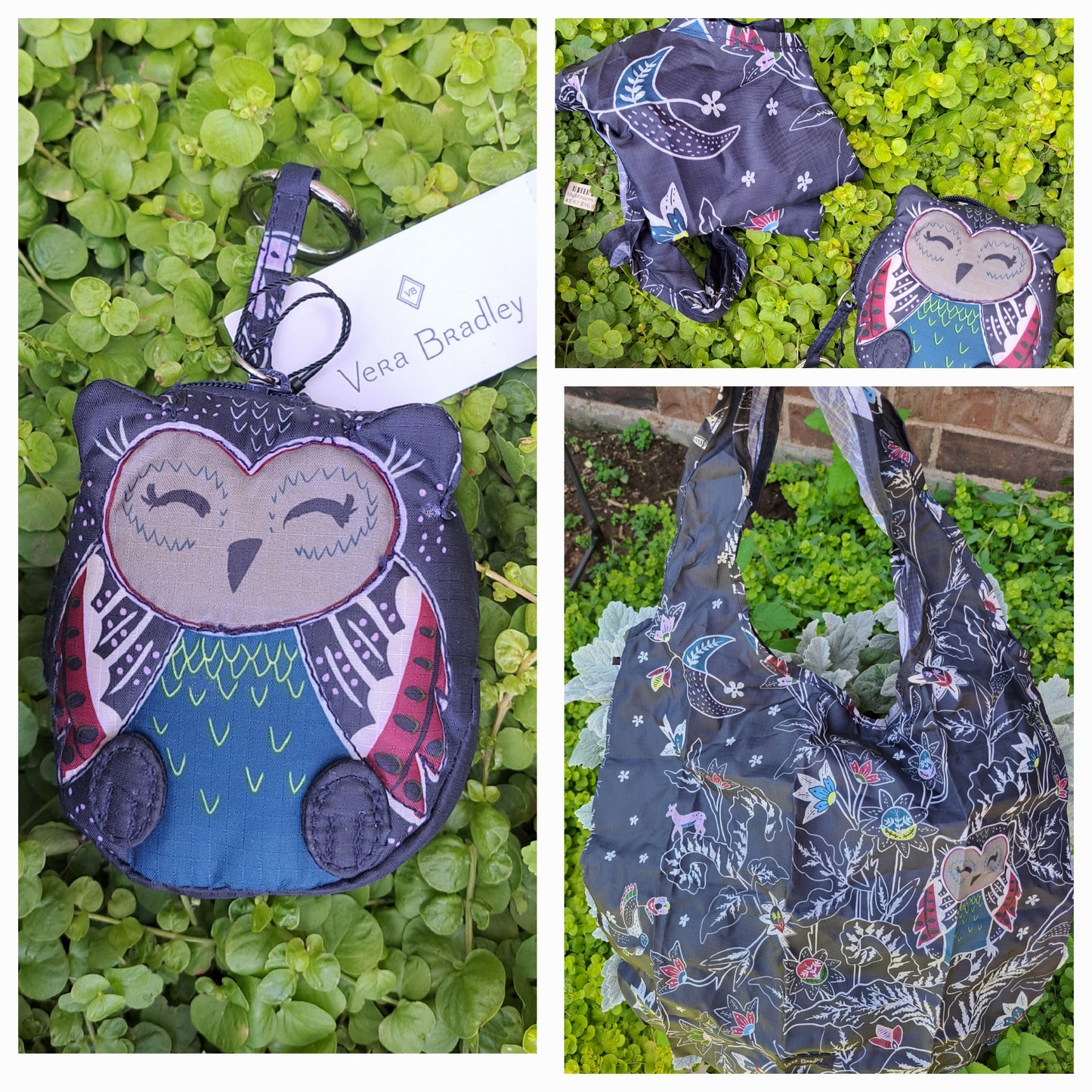 Owl Collapsible Tote Bag on Keychain - Night Sky Pattern