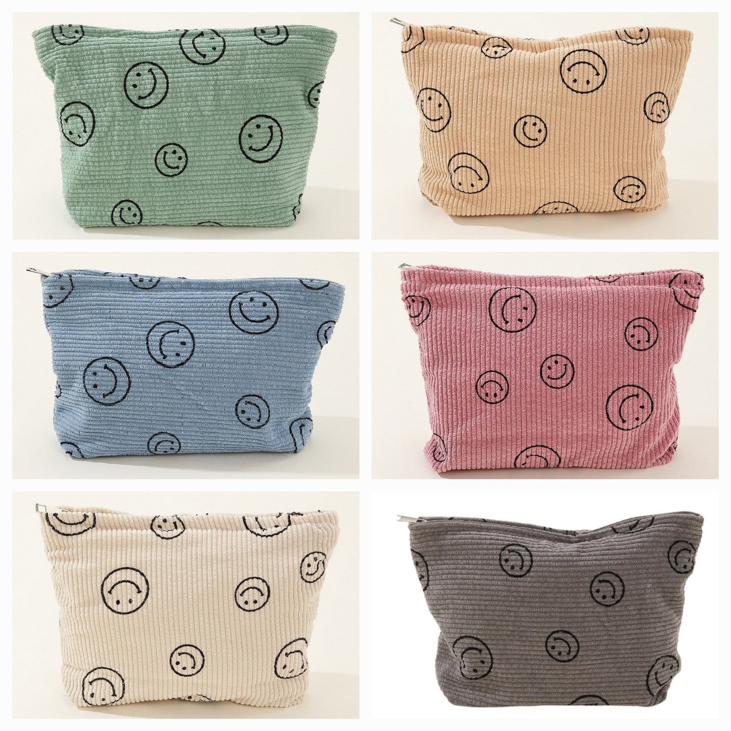 Corduroy Smiley Cosmetic Pouch