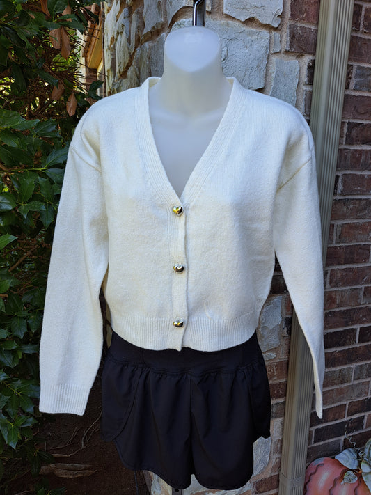 Cream Cardigan With Silver Heart Buttons