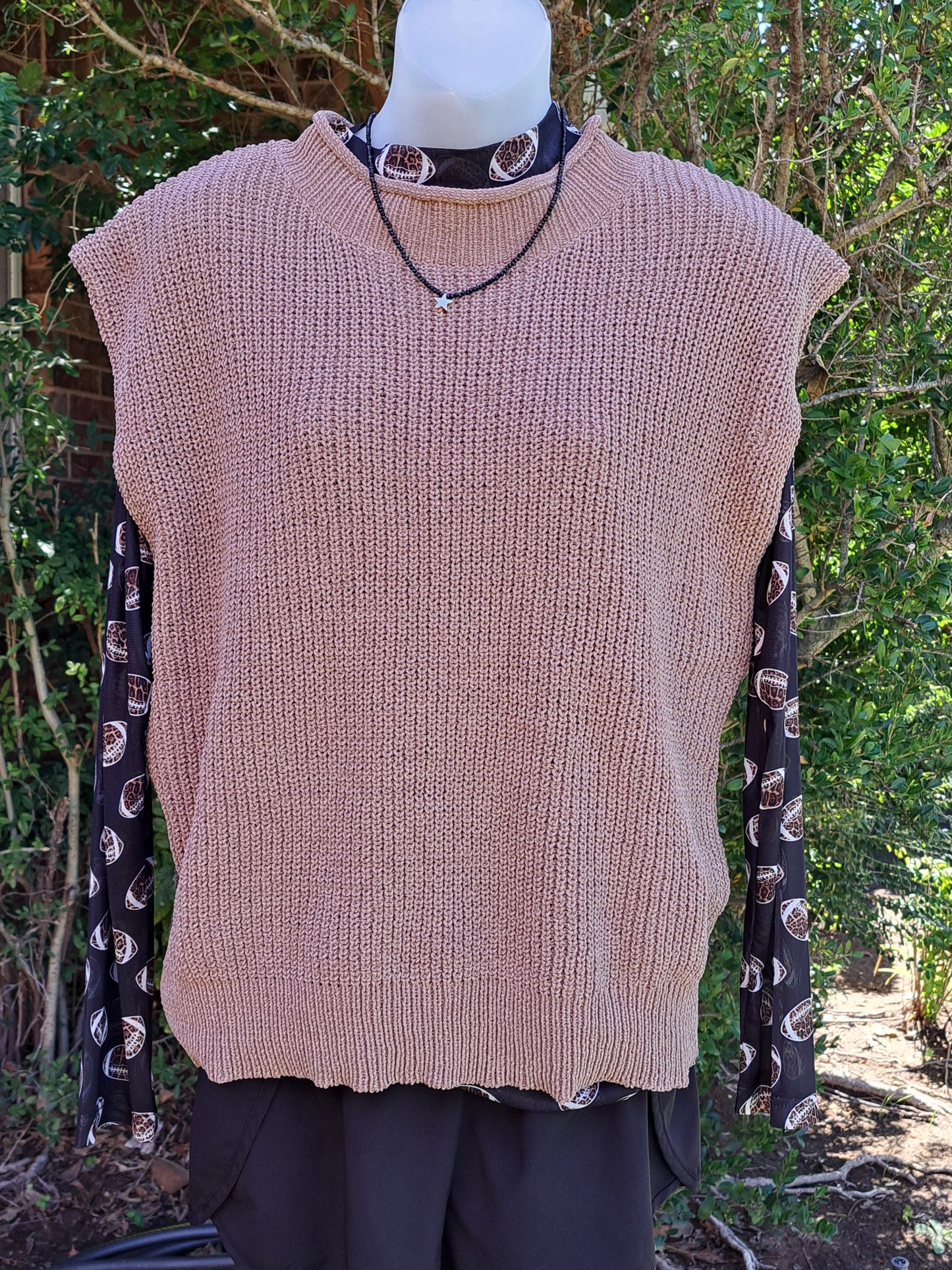 Oversized Soft Knit Brown Sweater Vest Top