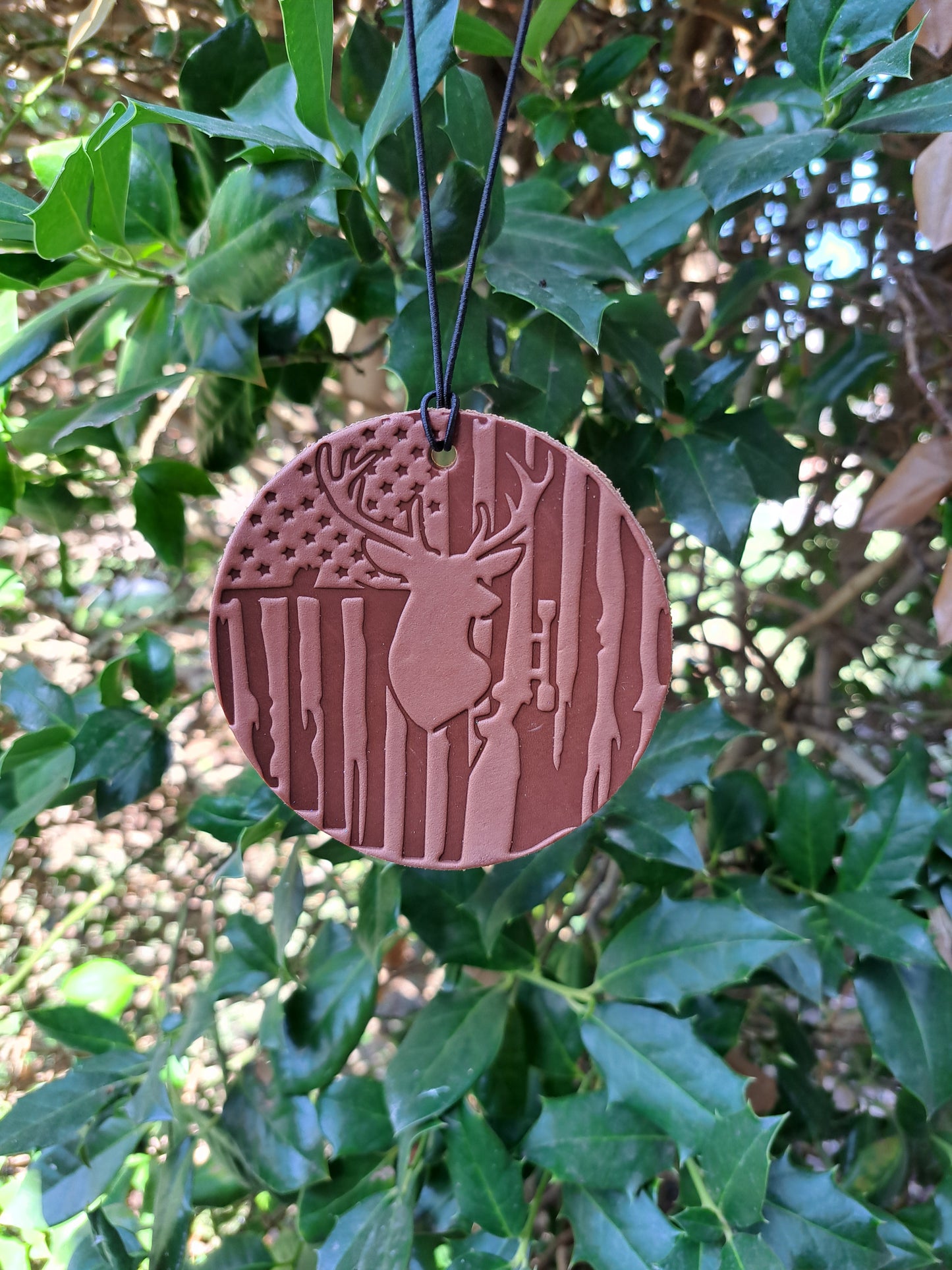 Leather Air Freshener - Flag & Gun