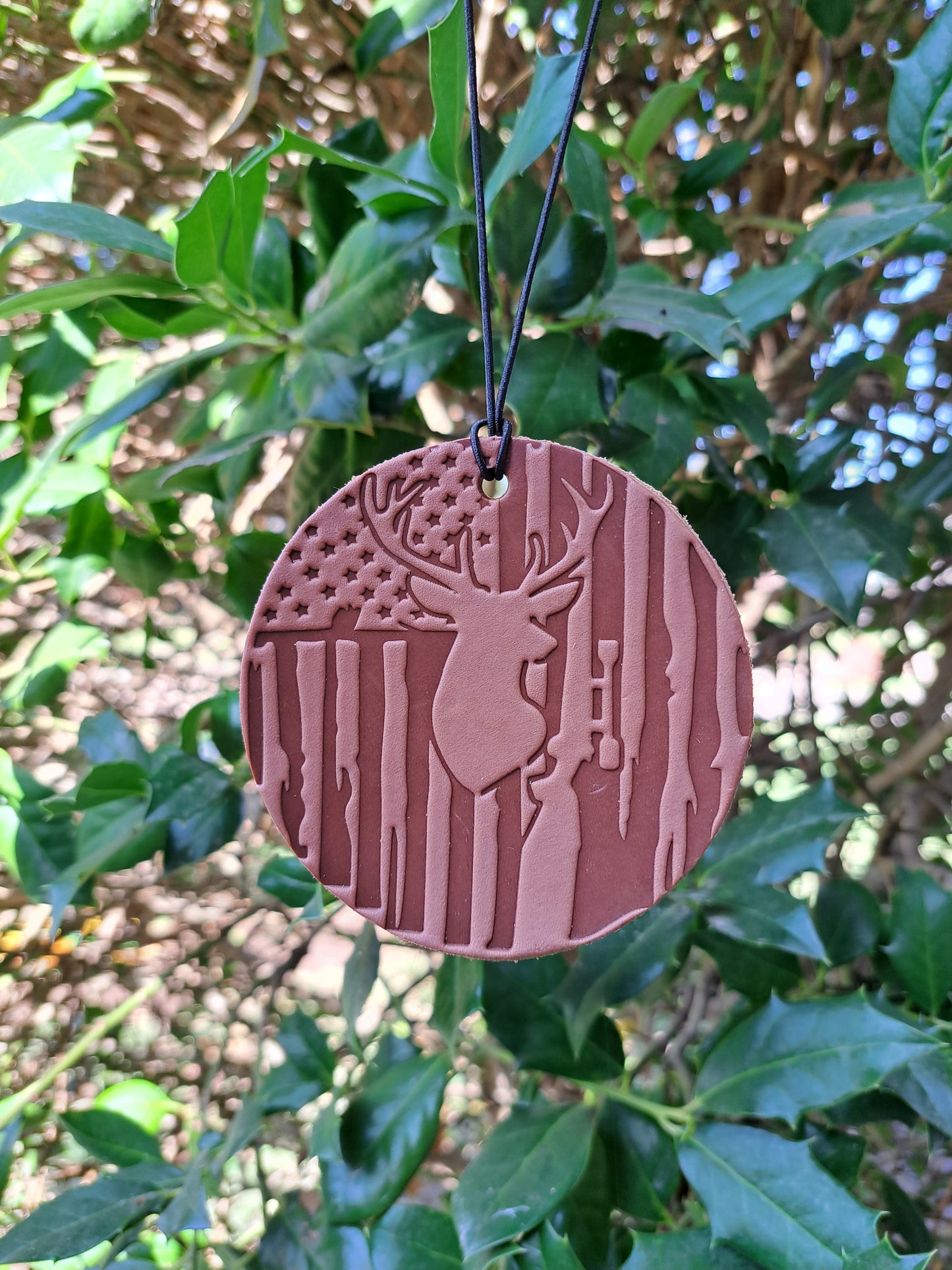 Leather Air Freshener - Flag & Gun