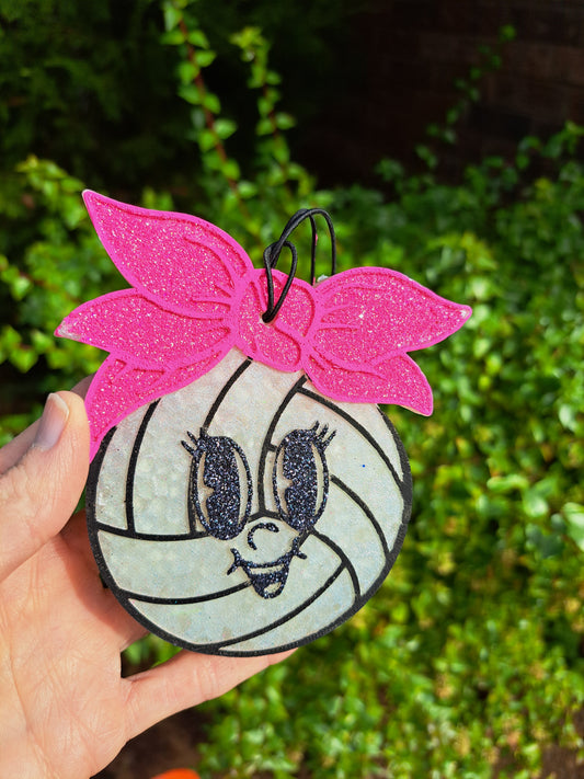 Volleyball Freshie With Pink Bow -  Air Freshener