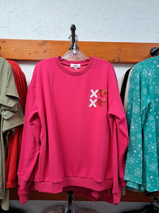 Easy To Love Hot Pink Sweatshirt With Sequin Letters S M 3X