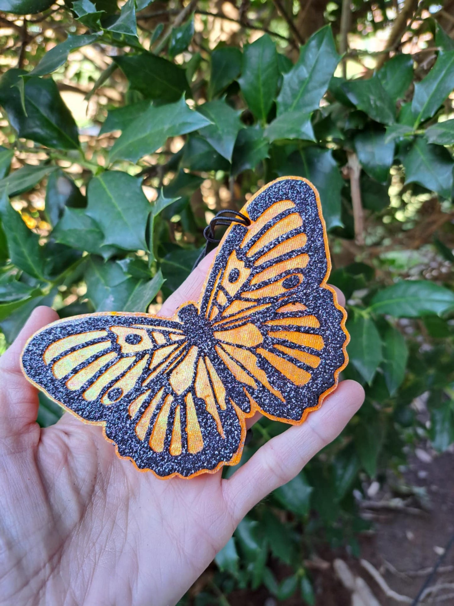 Butterfly Freshie - Metallic Orange With Black Glitter Trim