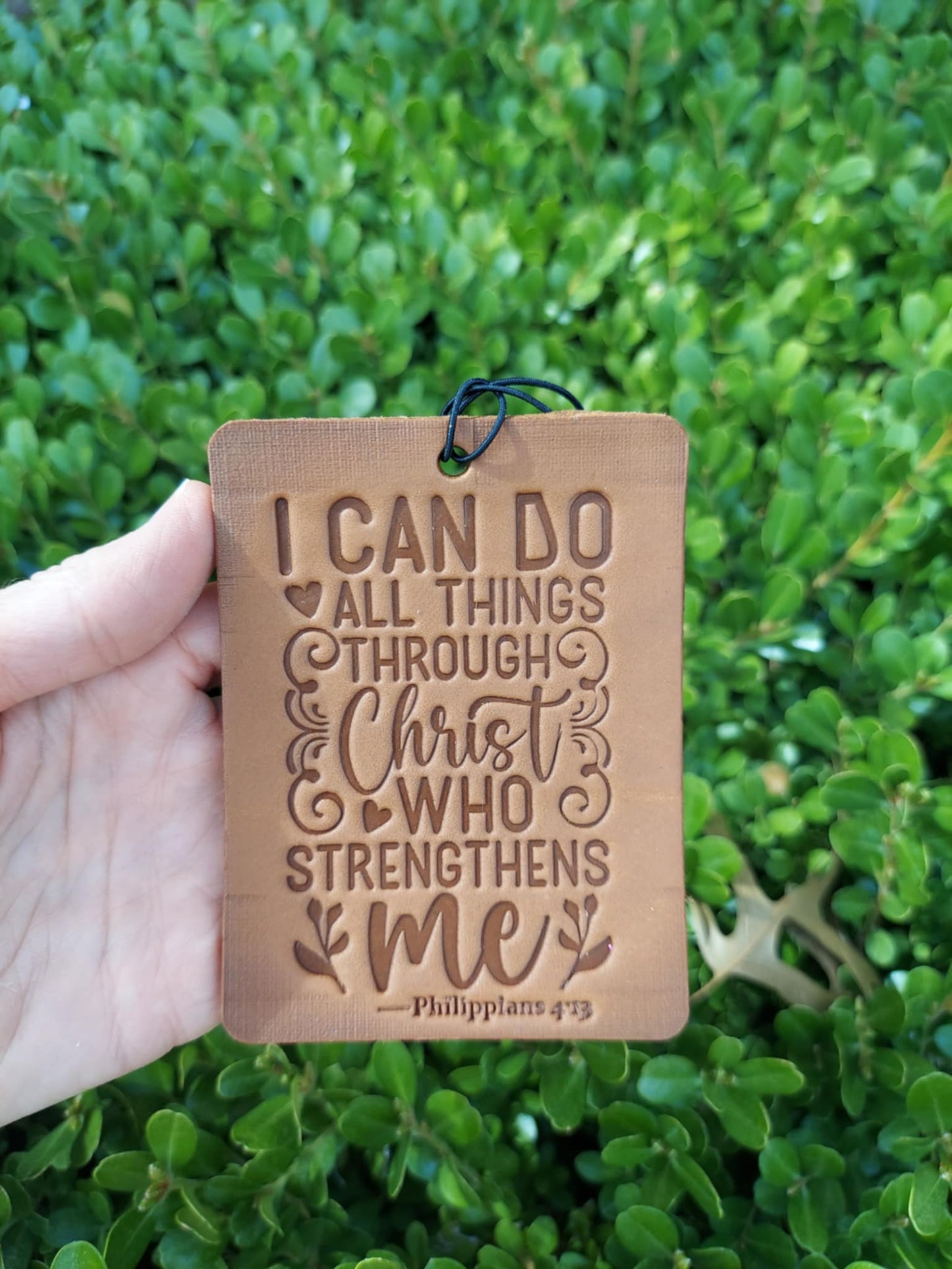 I Can Do All Things Through Christ Leather Freshie