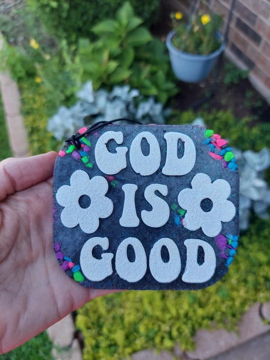 God Is Good Freshie - Black With Colorful Rocks