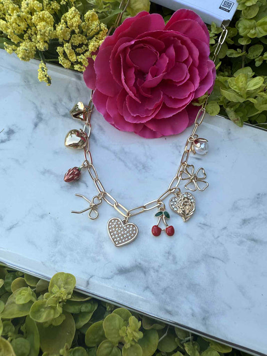 Charm Necklace - Bow Cherry Strawberry Heart Necklace
