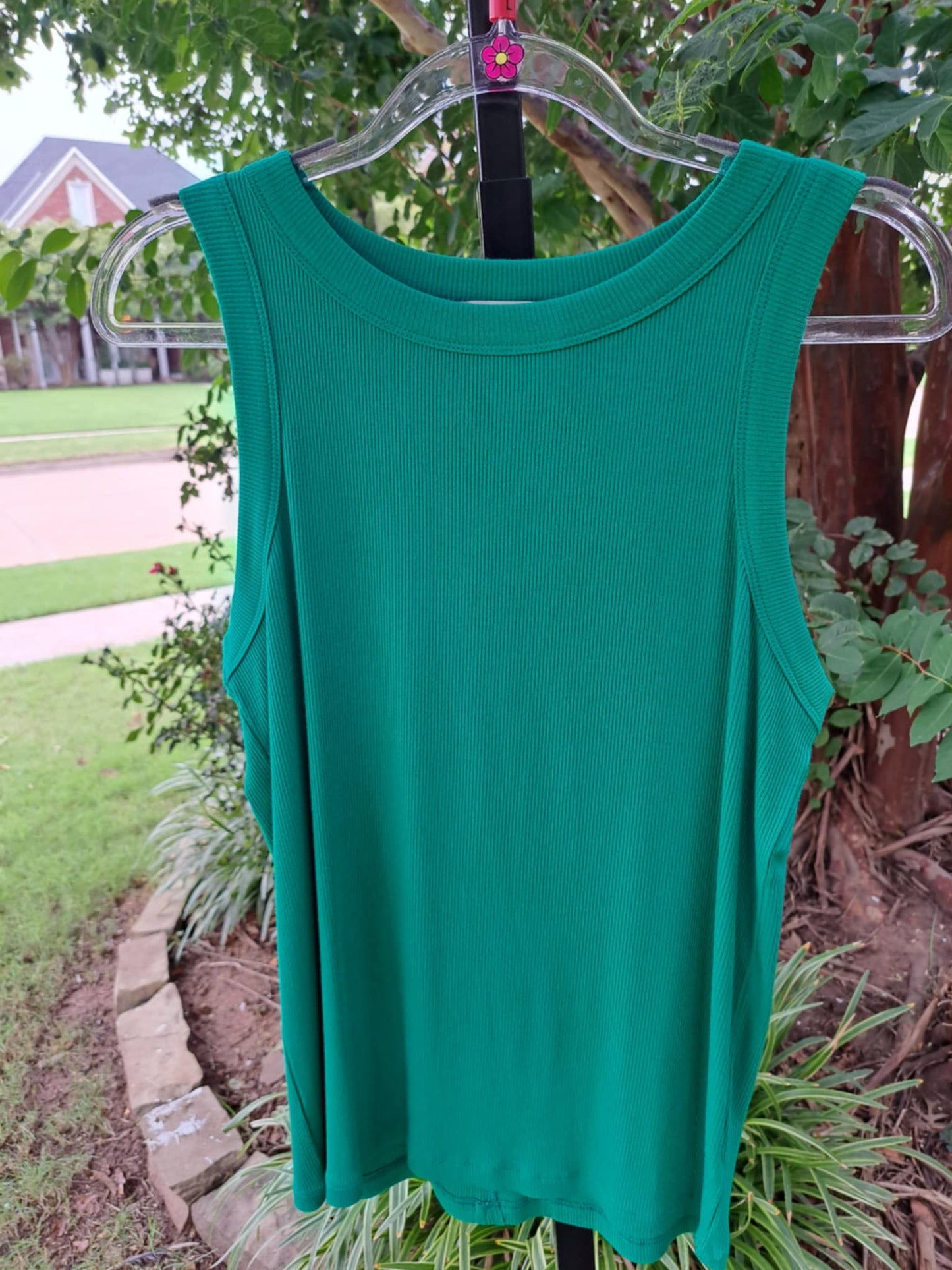 Ribbed Round Neck Tank Top - Green