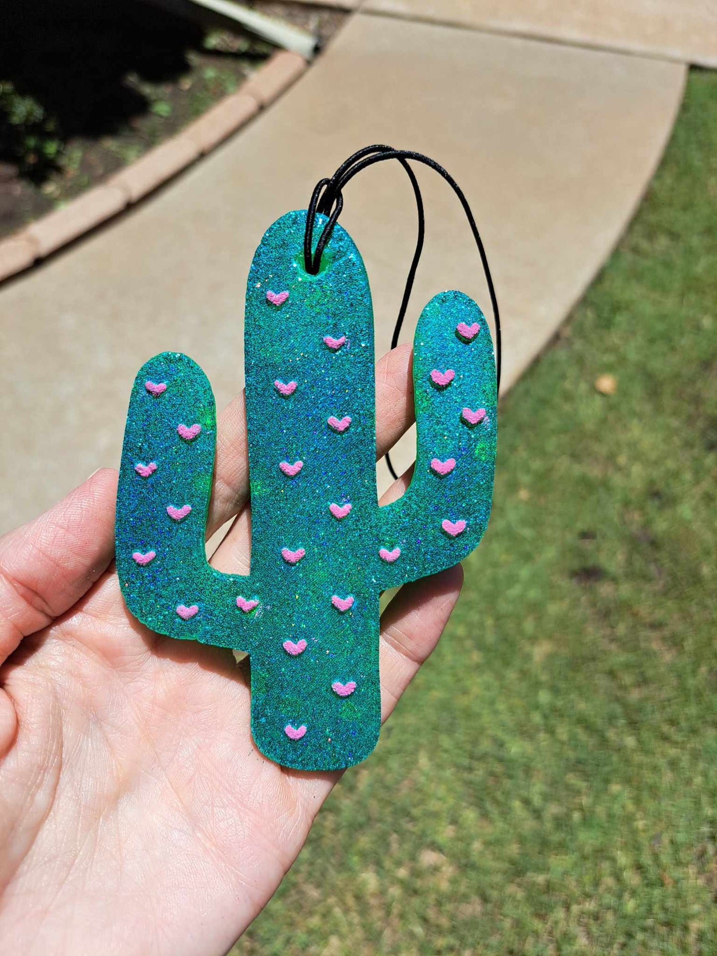 Cactus Heart Freshie - Metallic With Pink Hearts