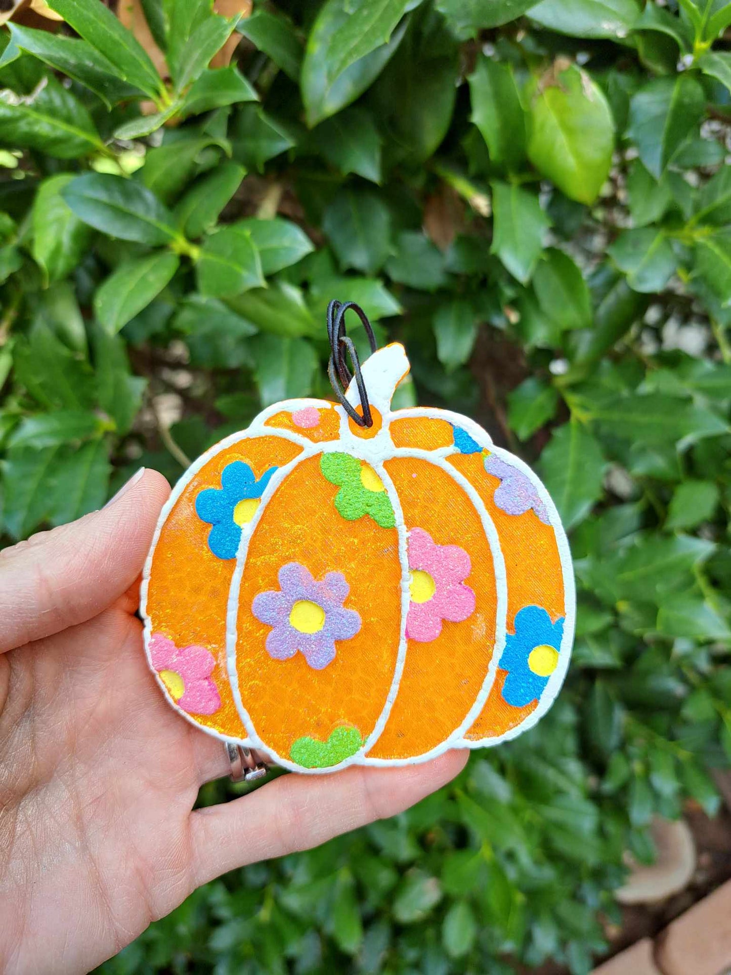 Pumpkin With Colorful Flowers - Air Freshener - Orange Pink Blue