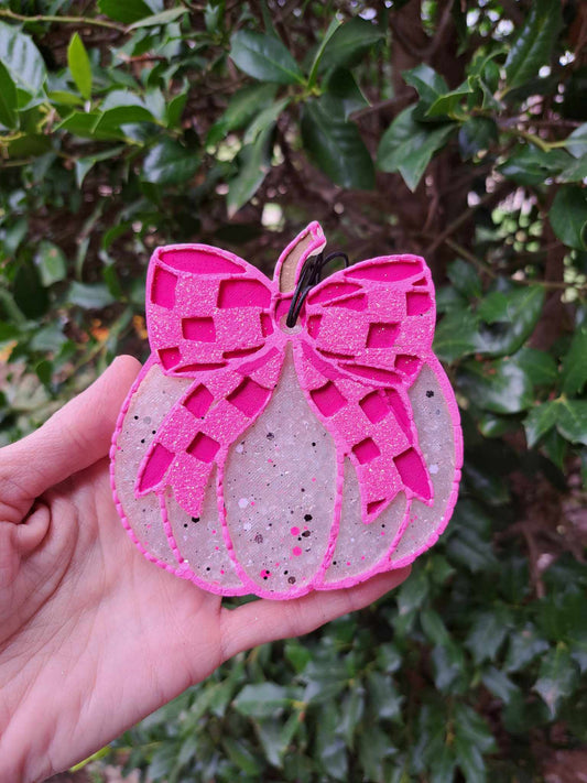 Pumpkin With Pink Check Bow Air Freshener