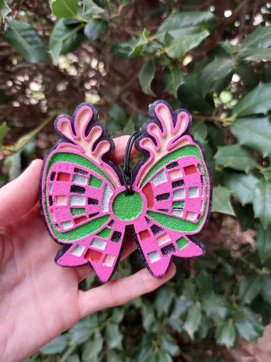 Disco Bow With Antlers Freshie - Pink/Green