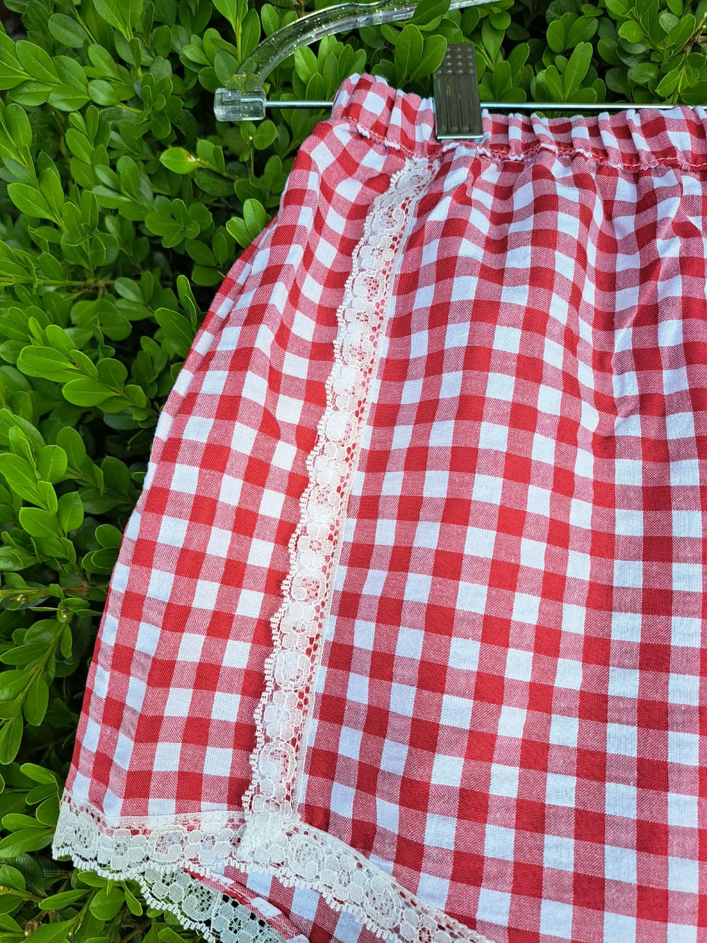 Red and White Plaid Lace Trim Shorts M L