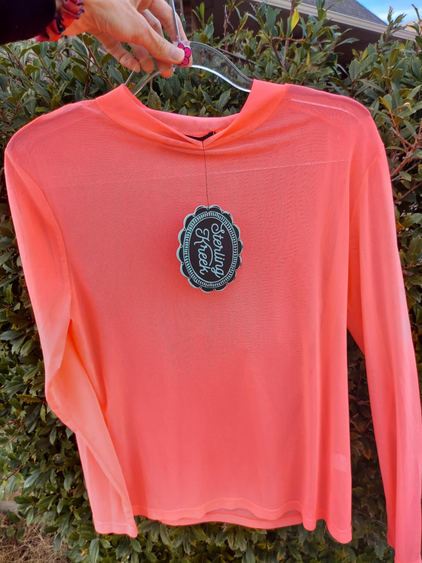 Neon Coral Mesh Top - Sheer - Medium LAST ONE