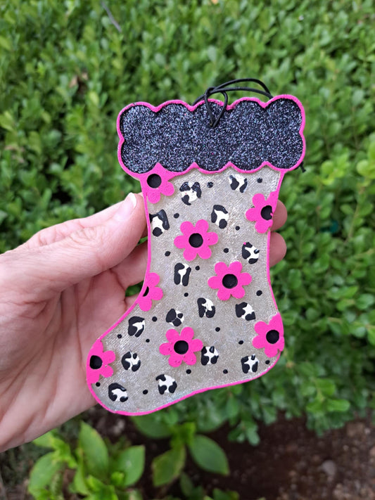 Leopard Print Stocking Freshie - Black and Pink