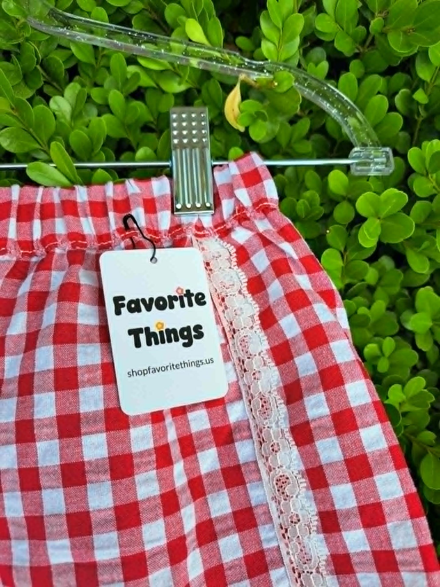 Red and White Plaid Lace Trim Shorts M L