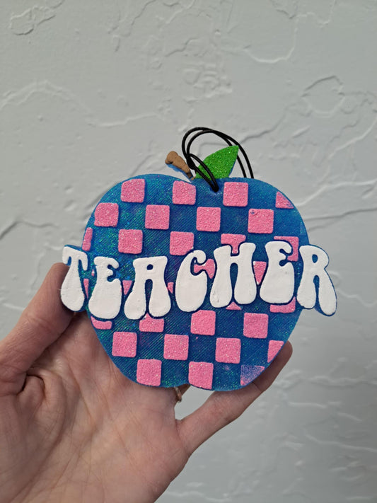 Teacher Apple Pink/Blue Checkered Freshie - Air Fresener