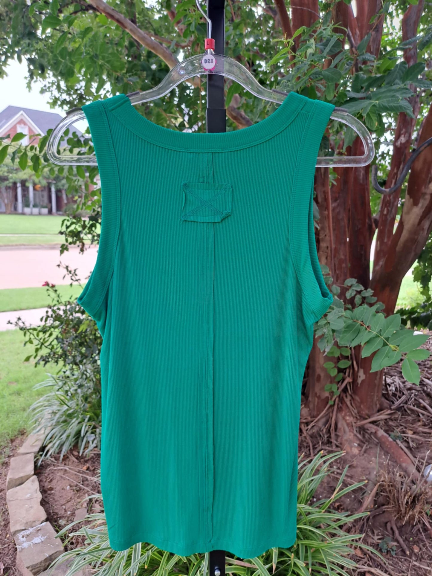 Ribbed Round Neck Tank Top - Green