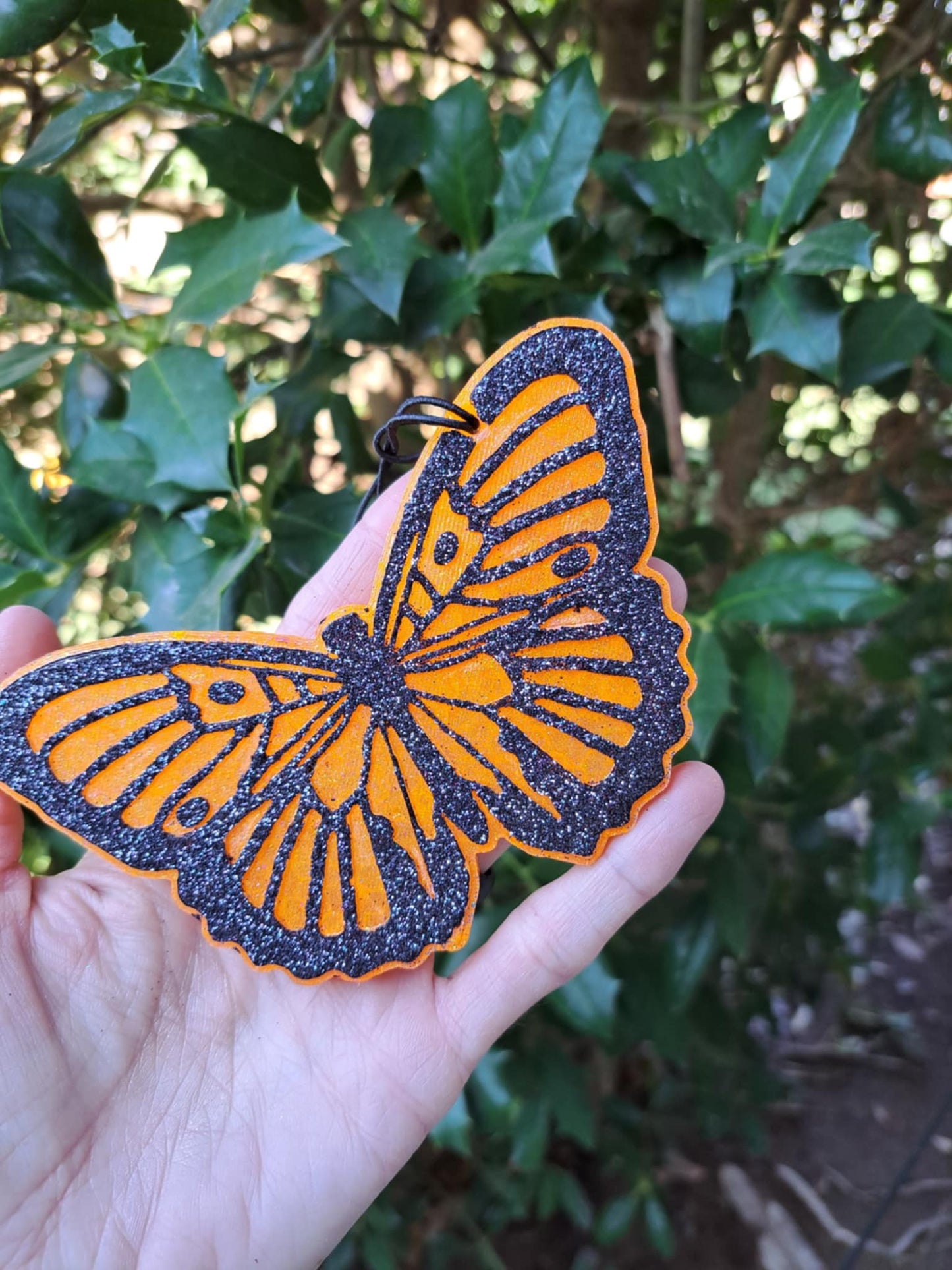 Butterfly Freshie - Metallic Orange With Black Glitter Trim