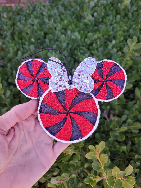 Candy Swirl Mouse With Glitter Bow Freshie - Red & Black