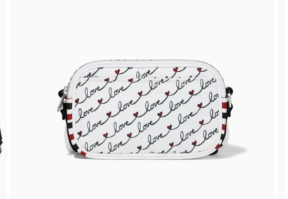 BRIGHTON "LOVE SCROLL" Canvas Crossbody Bag - Black Red Trim