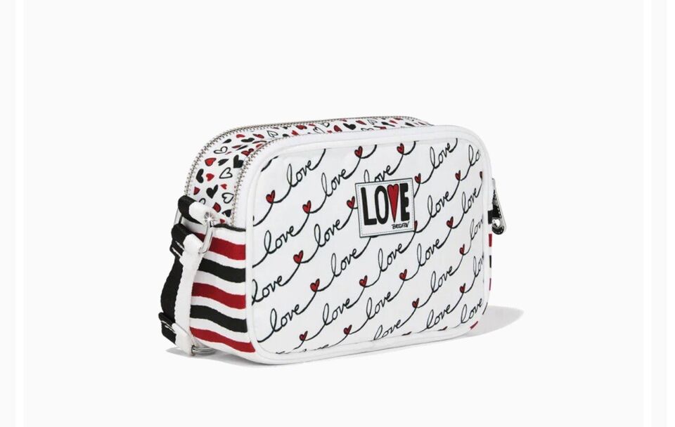 BRIGHTON "LOVE SCROLL" Canvas Crossbody Bag - Black Red Trim