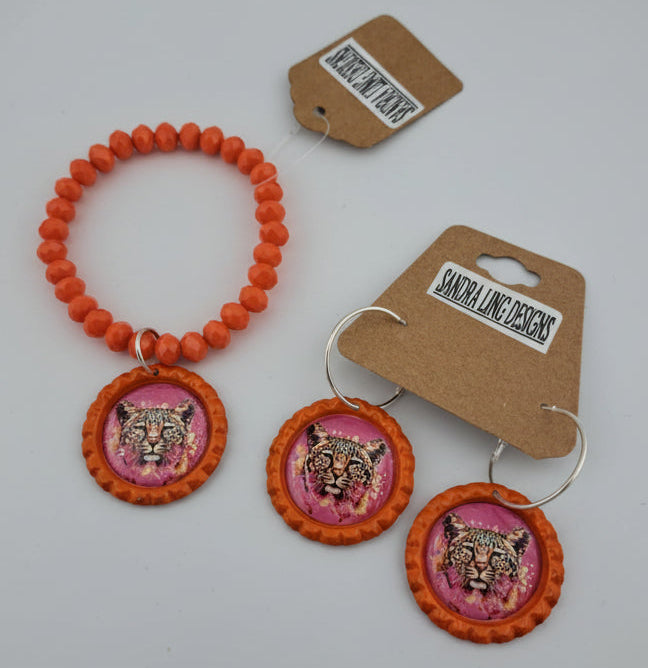 Orange and pink cheetah jewelry set