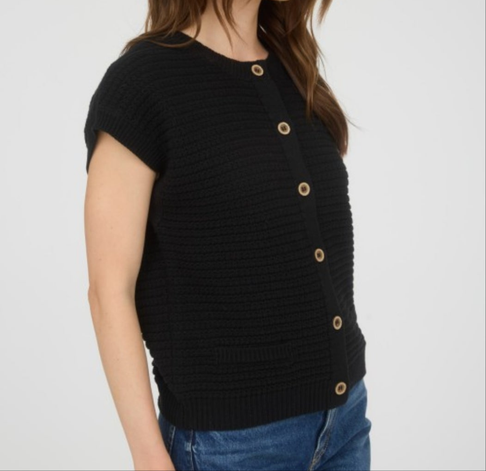 Button Down Black Knit Cardigan Vest S M L