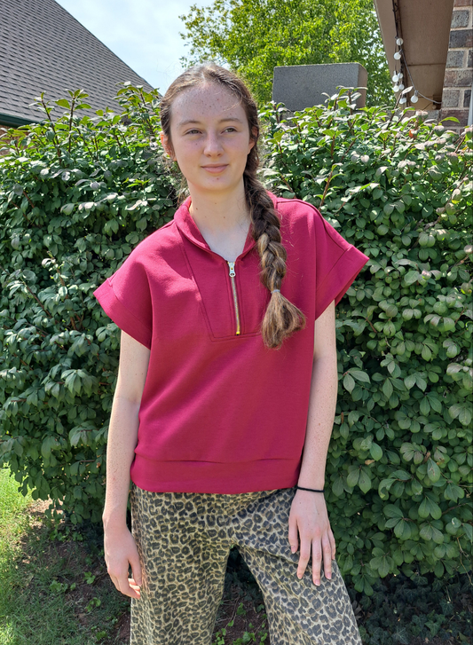 Burgundy Scuba Half Zip Top S/M and L/XL