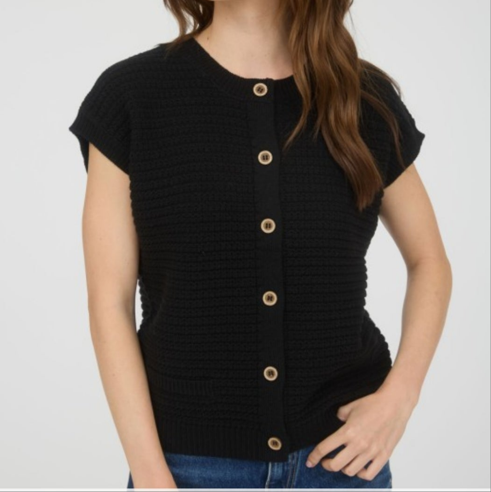 Button Down Black Knit Cardigan Vest S M L