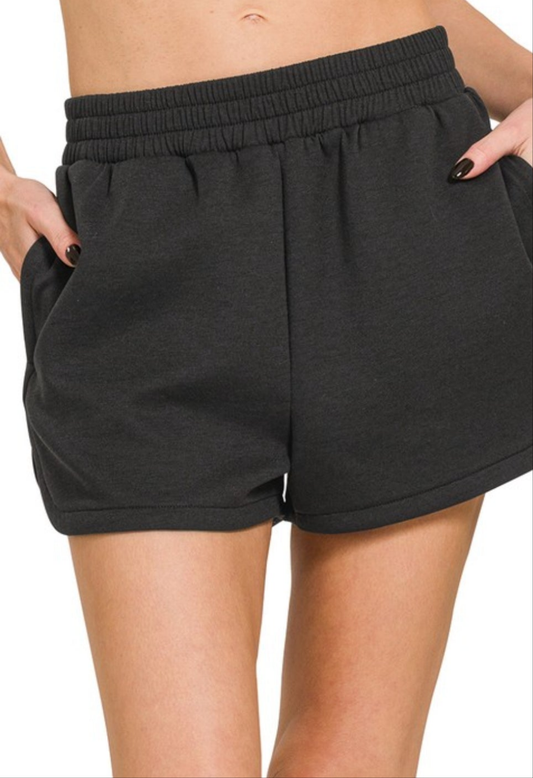 Black Scuba Elastic Waistband Shorts