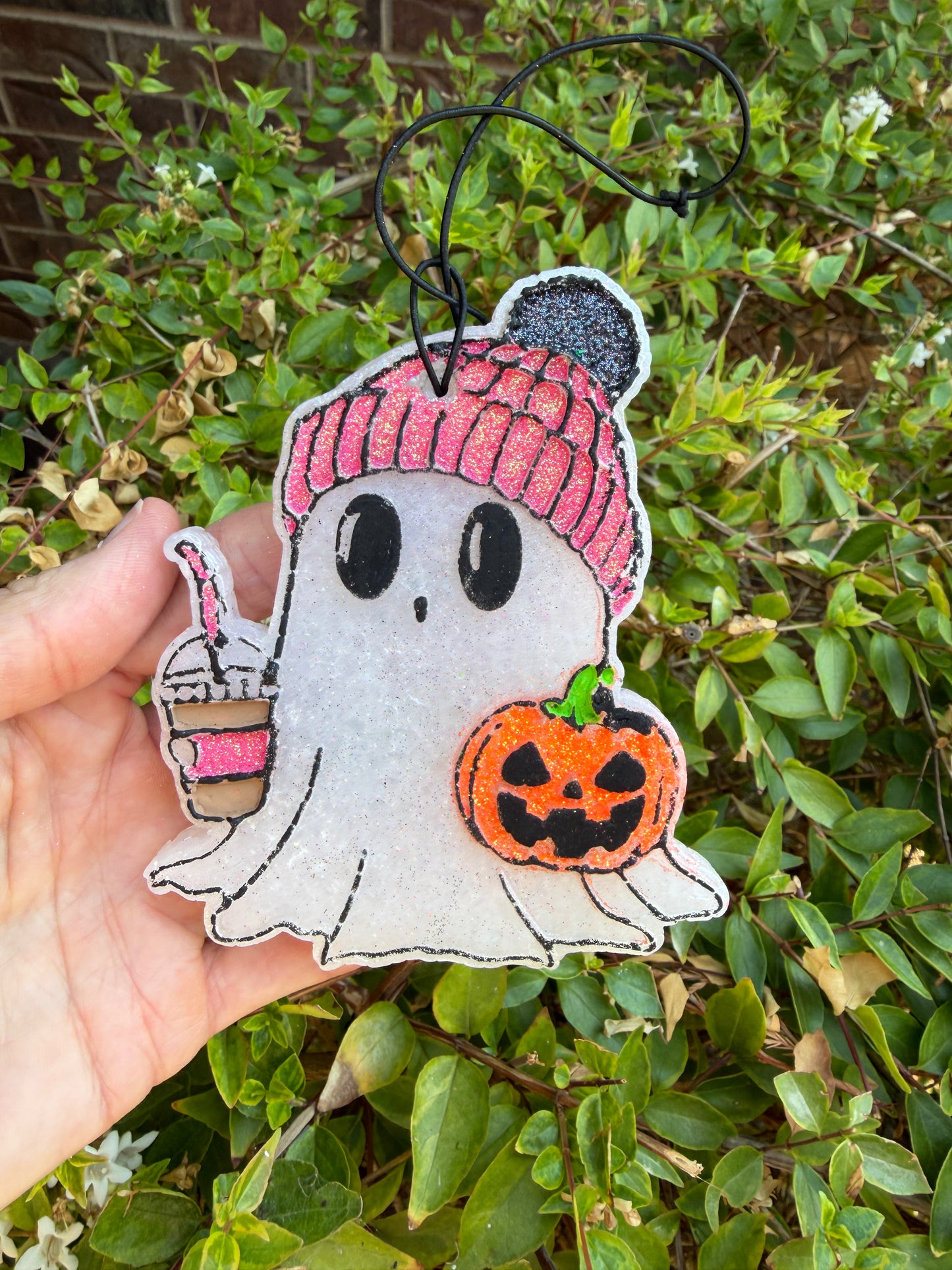 Ghost with Pink Beanie Freshie