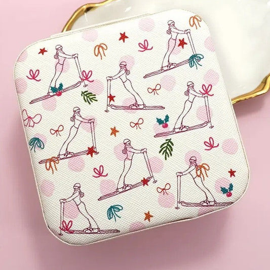 skier on faux leather travel jewlry case