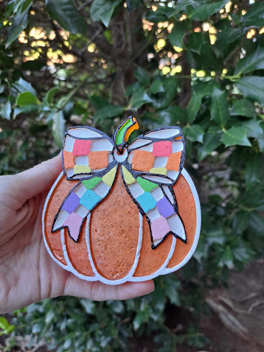 Pumpkin With Colorful Check Bow - Air Freshener