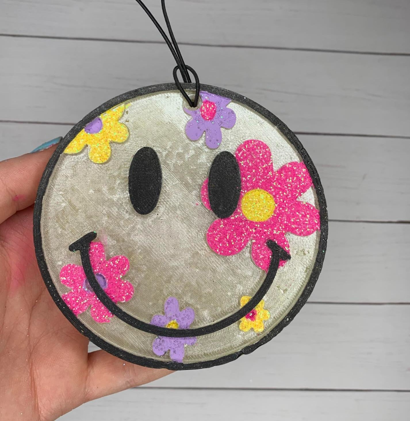 Smiley Face Freshie - Pink/Yellow/Purple Flowers