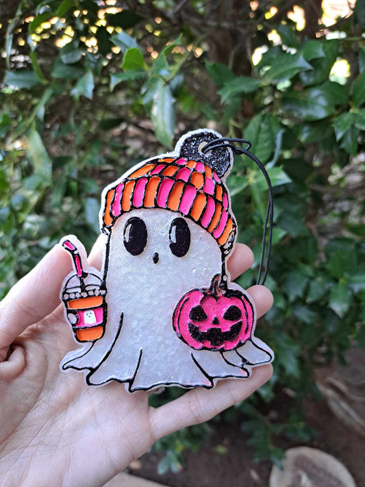 Chillin' Ghost With Pink/Orange Hat Freshie - Air Freshener