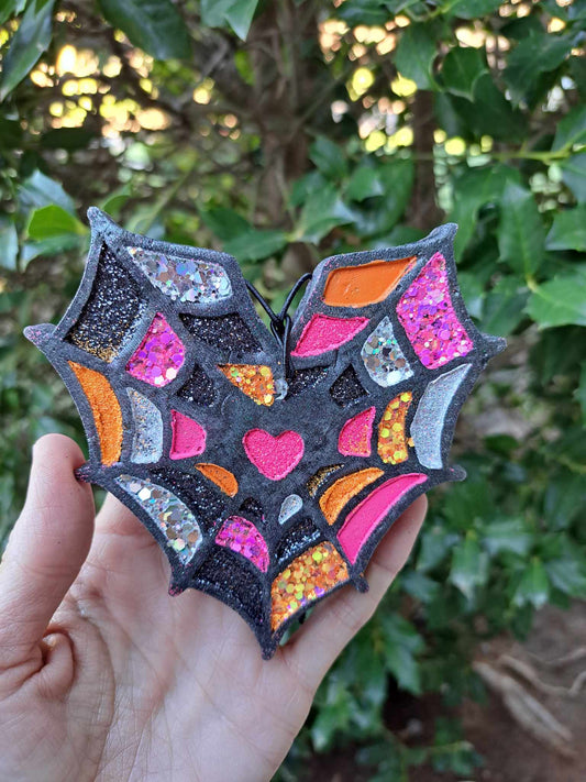 Pink/Orange/Black Heart Spiderweb Freshie - Air Freshener