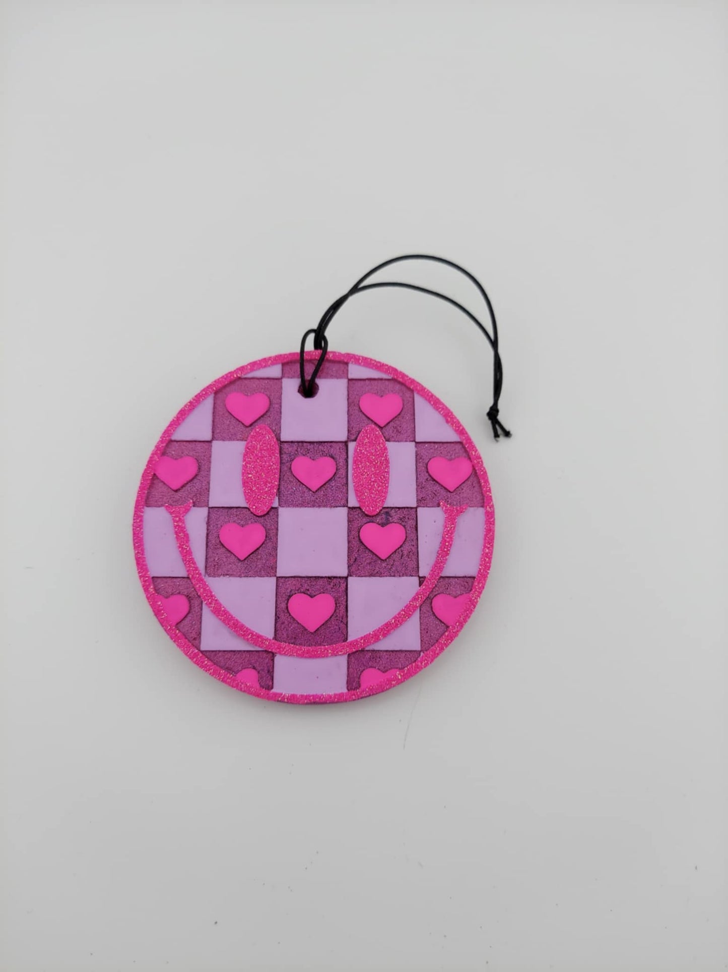 Checkered Heart Smiley - Lilac and Pink