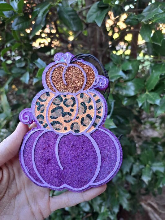 Pumpkin Stack Freshie - Air Freshener - Purple & Leopard