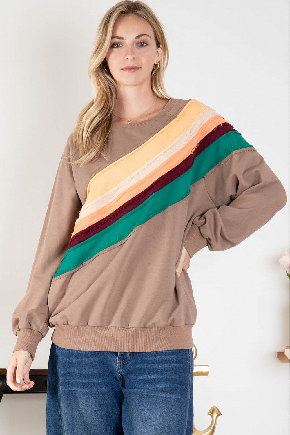 Mocha Fall Rainbow Sweatshirt Top