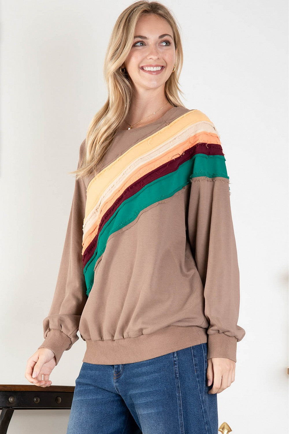 Mocha Fall Rainbow Sweatshirt Top