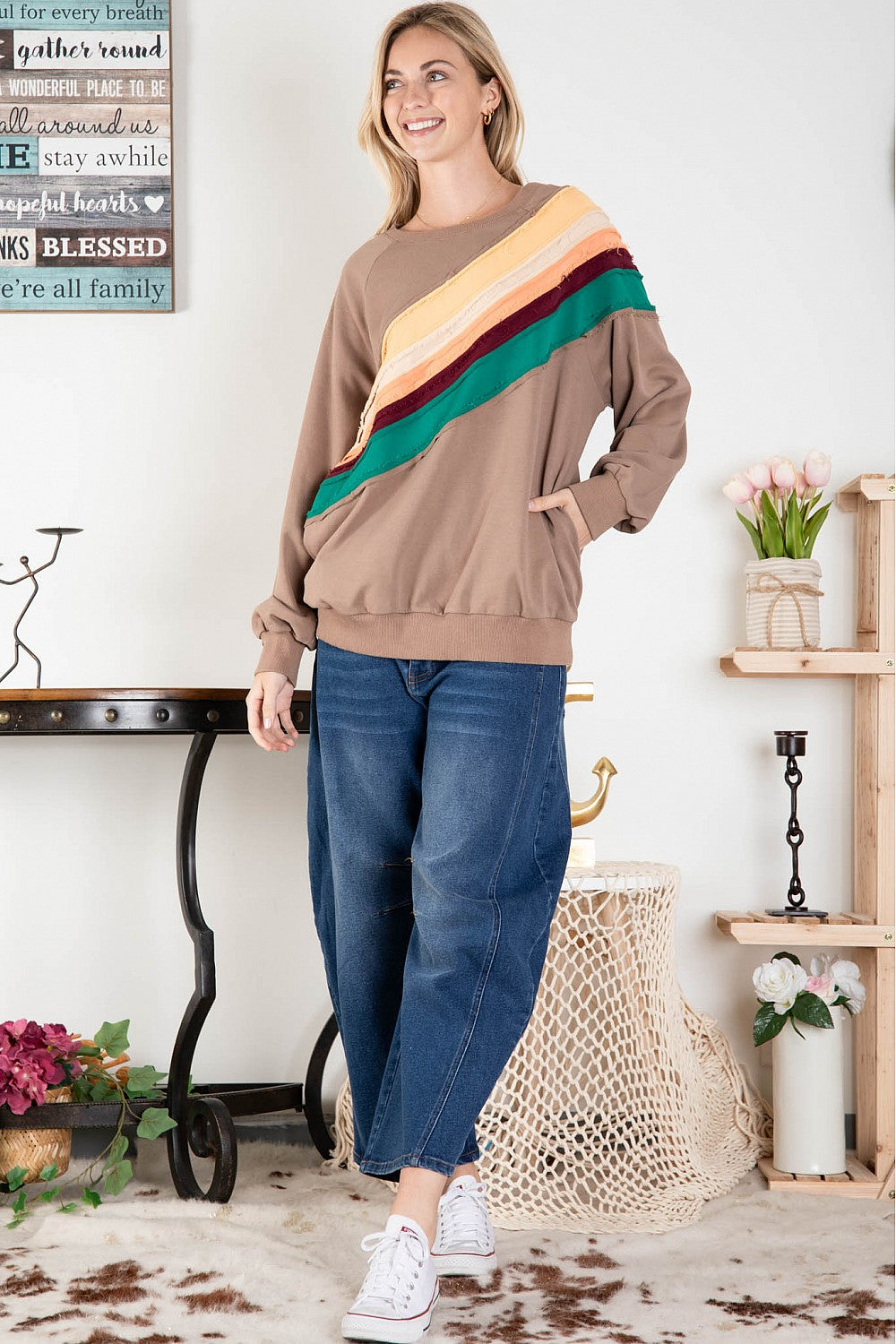 Mocha Fall Rainbow Sweatshirt Top