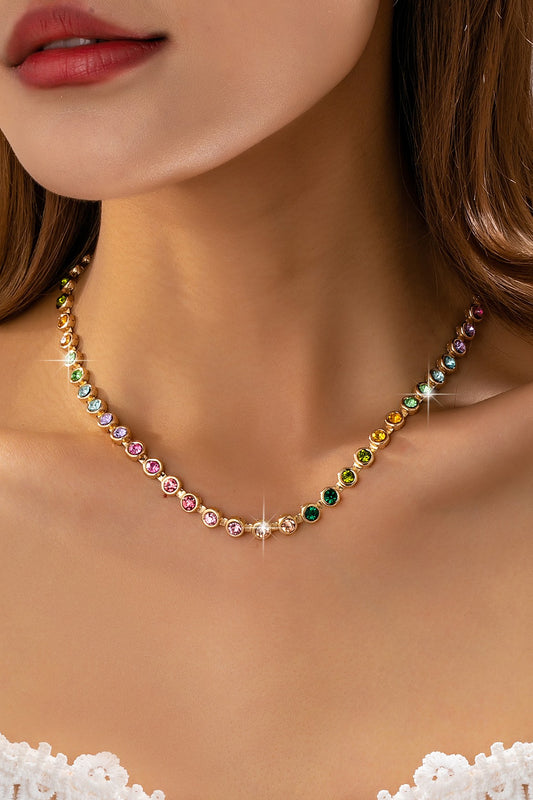 Rainbow Bezel-set Gemstone Tennis Necklace