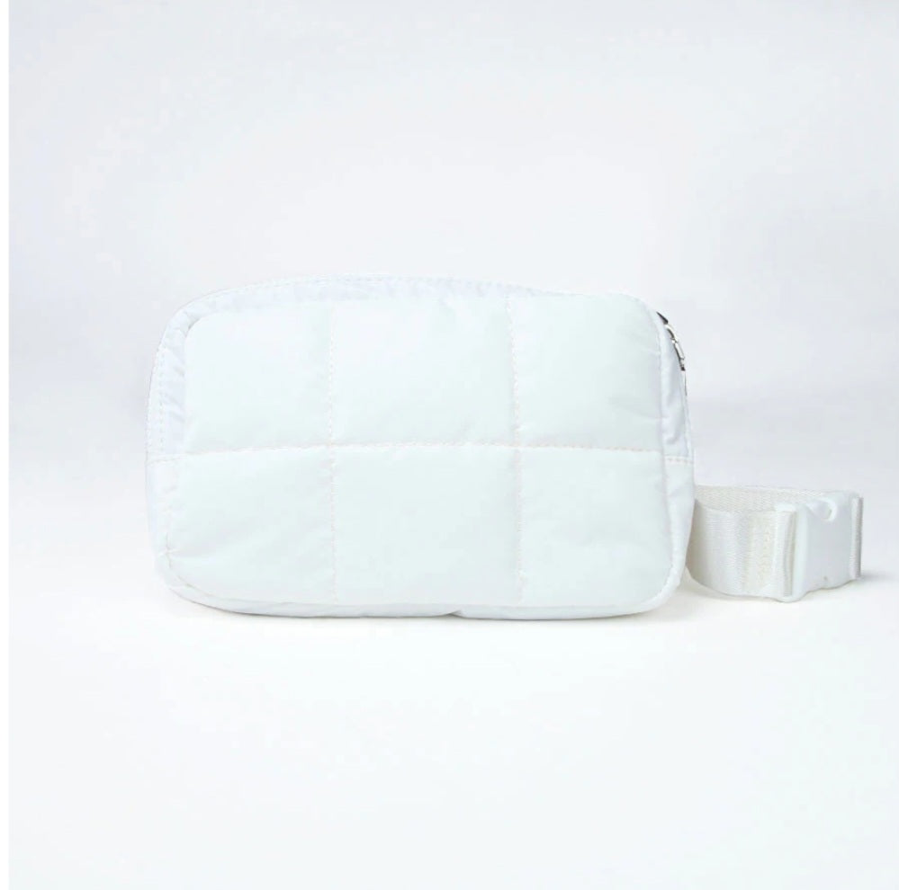 White Quilted Puffer Belt Bag