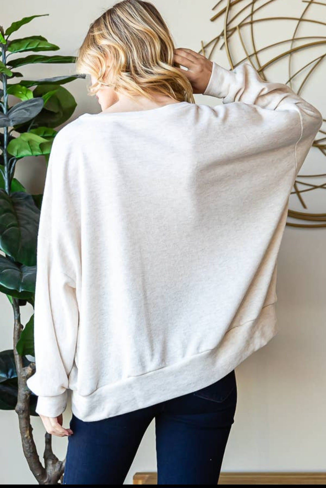 Heather Gray Oversized Sweatshirt With Sequin Smiley Patch